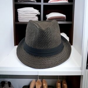 Retro Men's Fedora Hat Grey Black Straw Woven Classic 2XL Summer Sun Hat